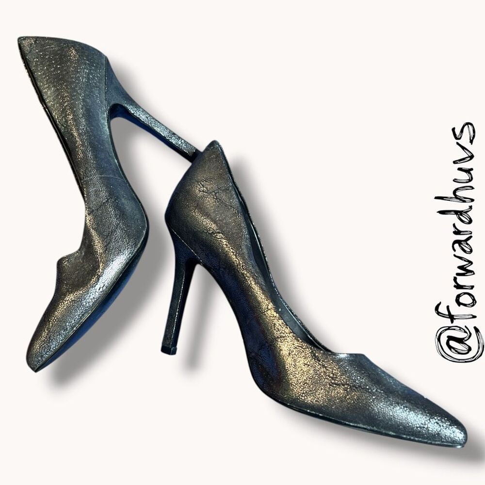 BCBG Generation Metallic Pointed Toe Pumps Pewter 3” Heels 8B